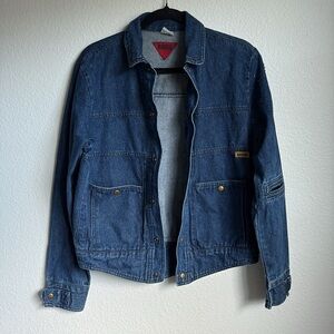Vintage BADGE Denim Utility Jacket Workwear 100% cotton Size L